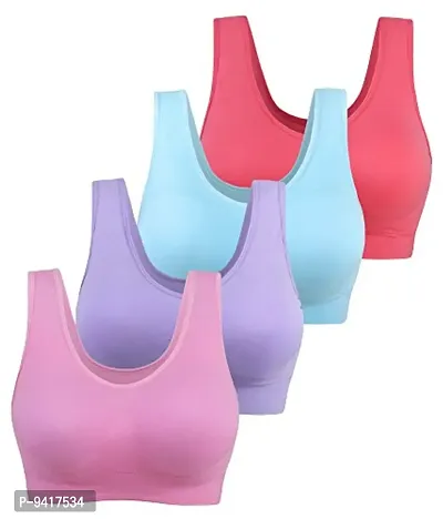 Womens Nylon  Spandex Non-Padded Wire Free Sports Bra-Pack of 4-thumb0