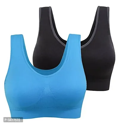 Womens Nylon  Spandex Non-Padded Wire Free Sports Bra-Pack of 2