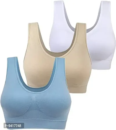 Womens Nylon  Spandex Non-Padded Wire Free Sports Bra-Pack of 3