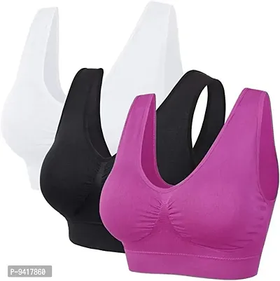 Womens Nylon  Spandex Non-Padded Wire Free Sports Bra-Pack of 3