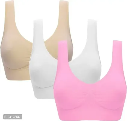 Womens Nylon  Spandex Non-Padded Wire Free Sports Bra-Pack of 3