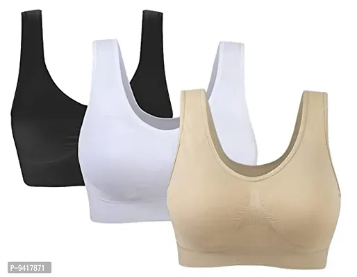 Womens Nylon  Spandex Non-Padded Wire Free Sports Bra-Pack of 3