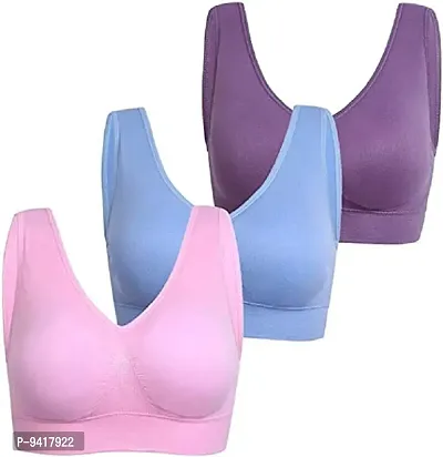 Womens Nylon  Spandex Non-Padded Wire Free Sports Bra-Pack of 3-thumb0