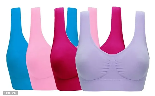 Womens Nylon  Spandex Non-Padded Wire Free Sports Bra-Pack of 4