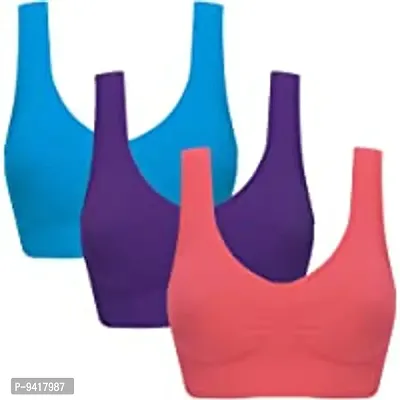 Womens Nylon  Spandex Non-Padded Wire Free Sports Bra-Pack of 3