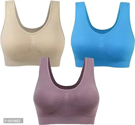 Womens Nylon  Spandex Non-Padded Wire Free Sports Bra-Pack of 3