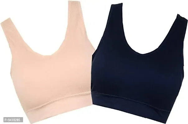 Womens Nylon  Spandex Non-Padded Wire Free Sports Bra-Pack of 2