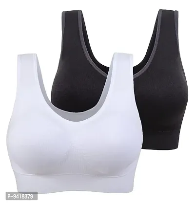 Womens Nylon  Spandex Non-Padded Wire Free Sports Bra-Pack of 2