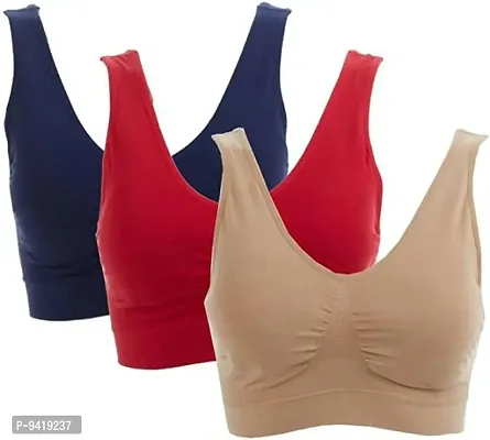 Womens Nylon  Spandex Non-Padded Wire Free Sports Bra-Pack of 3-thumb0