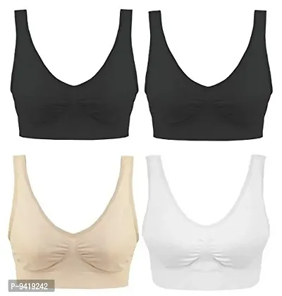 Womens Nylon  Spandex Non-Padded Wire Free Sports Bra-Pack of 4