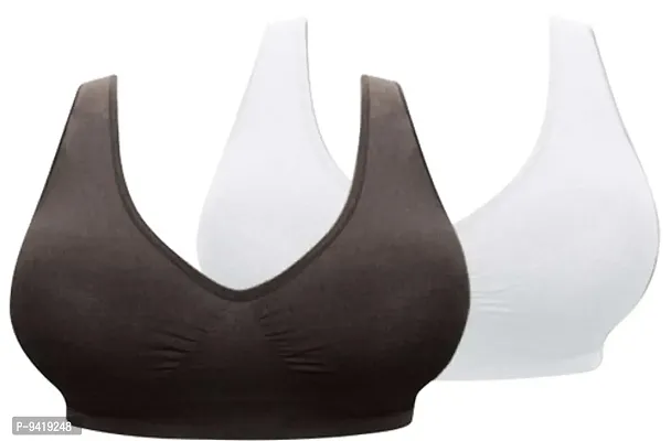 Womens Nylon  Spandex Non-Padded Wire Free Sports Bra-Pack of 2