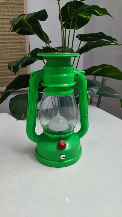 Solar Rechargeable Lantern Night Lamp Green Plastic Table Lantern (Pack Of 1)