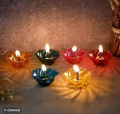 12 Pcs Designer Transparent and Reusable Diya,3D Reflection Diya Combo, Decorative Colourful Diwali Deepak,Oil Diye for Decoration Indoor Outdoor Flower Shape Shadow Floating Diya (Pack of 12)