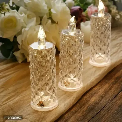DAIMOND PILLAR WHITE LED FLAMELESS CANDLES BATTERY OPERATED CANDLES FLICKERING REALISTIC DECORATIVE LAMP VOTIVE TRANSPARENT FLAMELESS ORNAMENT TEA PARTY DECORATIONS FOR HOTEL, SCENE,HOME DECOR, RESTAU