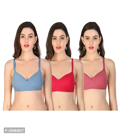 Stylish Multicoloured Cotton Blend Bra For Women Pack Of 3-thumb0
