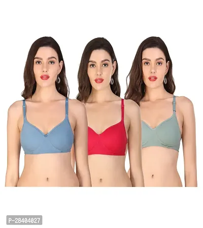 Stylish Multicoloured Cotton Blend Bra For Women Pack Of 3-thumb0