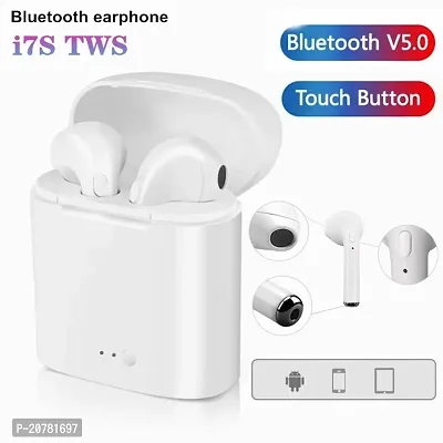 i7s TWS v5.0+EDR Bluetooth Headset with Smart Touch Control Bluetooth Headset with Mic (White, in The Ear)