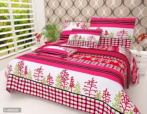 Comfortable Polycotton 3d Printed Double Bedsheet with Two Pillow Covers-thumb0