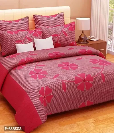Comfortable Polycotton 3d Printed Double Bedsheet with Two Pillow Covers-thumb0