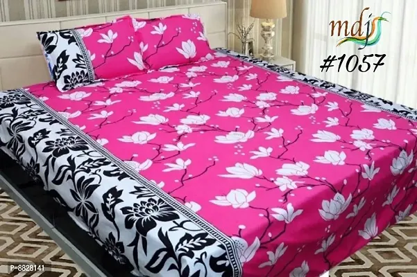 Comfortable Polycotton 3d Printed Double Bedsheet with Two Pillow Covers-thumb0