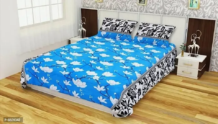 Comfortable Polycotton 3d Printed Double Bedsheet with Two Pillow Covers-thumb0