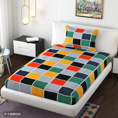 160TC Supersoft Glace Cotton Flat Single Bedsheet with 1 Pillow Cover (Multicolour, 60 x 90 Inch)