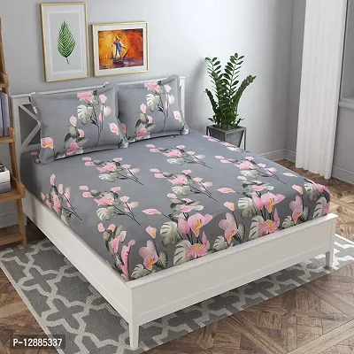 Delight Zone Prime Collection Glace Cotton Printed Flat Double Bedsheet with 2 Pillow Covers-thumb0