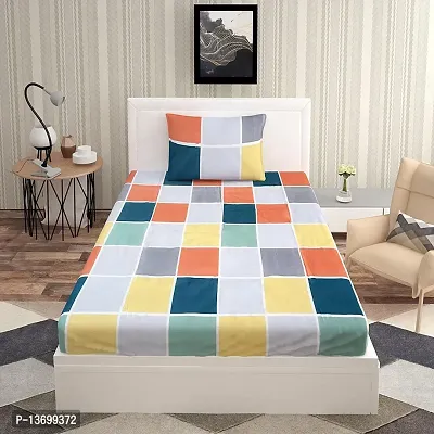 160TC Supersoft Glace Cotton Flat Single Bedsheet with 1 Pillow Cover (Multicolour, 60 x 90 Inch)
