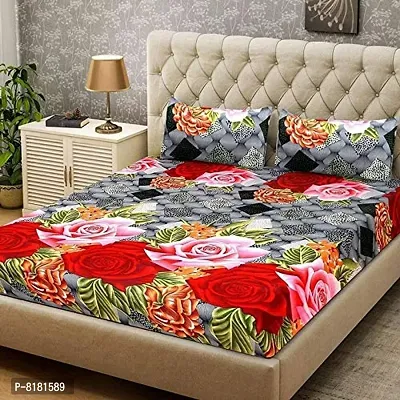 144TC 3D Printed Polycotton Double Bedsheet with 2 Pillow Covers (Multicolour) 87 x 87 Inch-thumb0