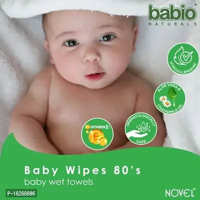 Novel Babio Baby Wet Wipes With Aloe Vera (Pack of 6 X 80 Wipes)-thumb2