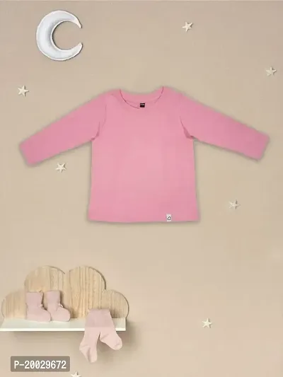 Gingerbread Pure Cotton, Full Sleeve, Round Neck  Solid Tshirt for Girls Pink-thumb4