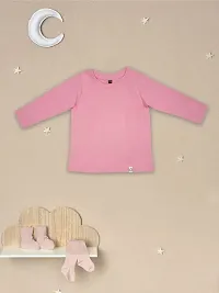 Gingerbread Pure Cotton, Full Sleeve, Round Neck  Solid Tshirt for Girls Pink-thumb3