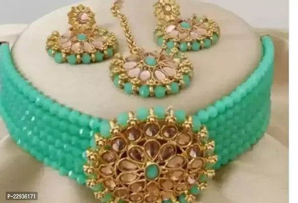 Stylish Golden Brass Beads Jewellery Set For Women