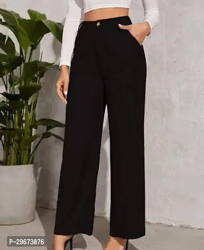 Elegant Black Cotton Lycra Solid Trousers For Women-thumb0