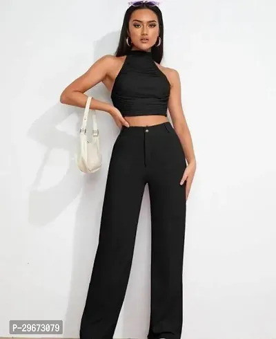 Elegant Black Cotton Lycra Solid Trousers For Women-thumb0