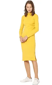 NALAX DESIGNS Women's Bodycon Designer Western Full Sleeve High Neck Knee Length Dress | Cotton Lycra |Yellow (ND-04-YLO-L) (Large)-thumb4