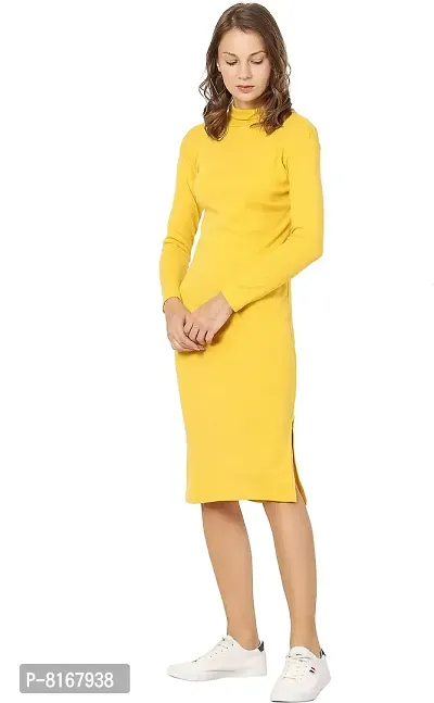 NALAX DESIGNS Women's Bodycon Designer Western Full Sleeve High Neck Knee Length Dress | Cotton Lycra |Yellow (ND-04-YLO-L) (Large)-thumb5