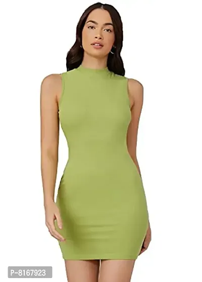 NALAX DESIGNS Women's Bodycon Designer Western Cut Sleeve Knee Length Dress | Cotton Lycra |Light Green (ND-0803-LG-L) (Large)-thumb0