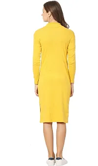 NALAX DESIGNS Women's Bodycon Designer Western Full Sleeve High Neck Knee Length Dress | Cotton Lycra |Yellow (ND-04-YLO-L) (Large)-thumb1
