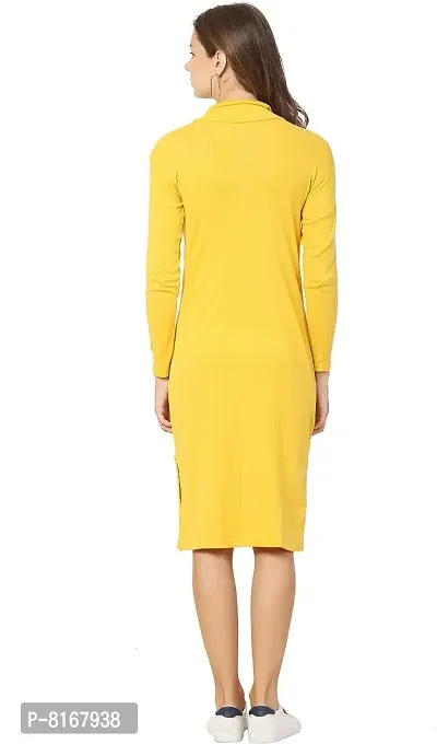 NALAX DESIGNS Women's Bodycon Designer Western Full Sleeve High Neck Knee Length Dress | Cotton Lycra |Yellow (ND-04-YLO-L) (Large)-thumb2