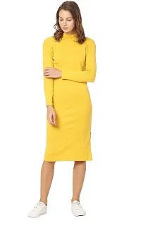 NALAX DESIGNS Women's Bodycon Designer Western Full Sleeve High Neck Knee Length Dress | Cotton Lycra |Yellow (ND-04-YLO-L) (Large)-thumb3