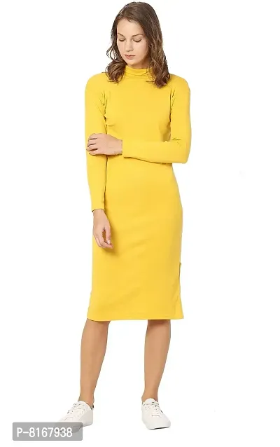 NALAX DESIGNS Women's Bodycon Designer Western Full Sleeve High Neck Knee Length Dress | Cotton Lycra |Yellow (ND-04-YLO-L) (Large)-thumb4