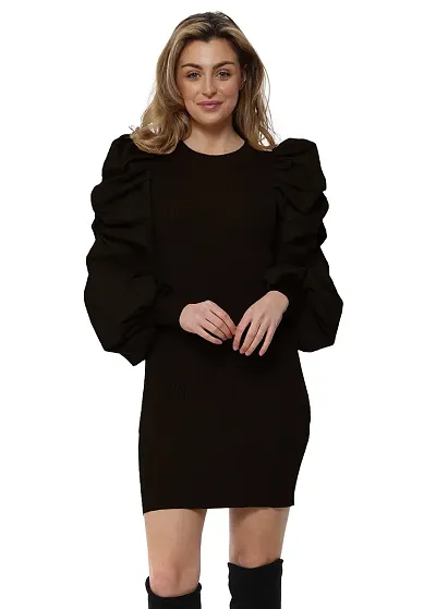 NALAX DESIGNS Women's Bodycon Designer Western Dress | Cotton Lycra |Black (ND-36-BL-M) (Medium)