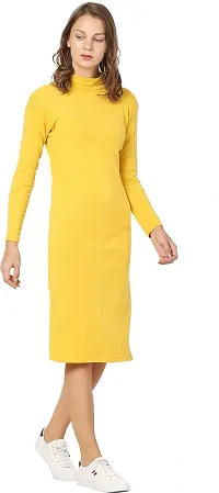 NALAX DESIGNS Women's Bodycon Designer Western Full Sleeve High Neck Knee Length Dress | Cotton Lycra |Yellow (ND-04-YLO-L) (Large)