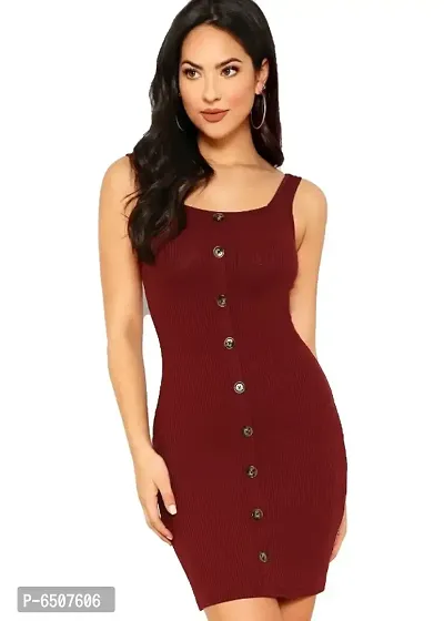 Nalax Designs Original Front Button Sleeveless Maroon Bodycon Dress-thumb0