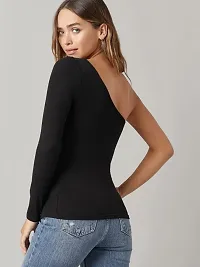 One Shoulder Black Fitted Top-thumb1