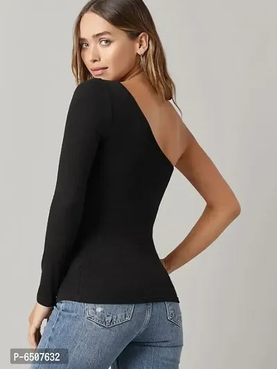 One Shoulder Black Fitted Top-thumb2