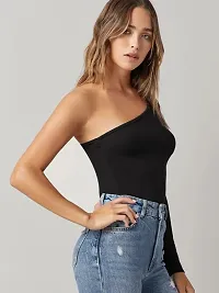 One Shoulder Black Fitted Top-thumb2