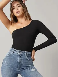 One Shoulder Black Fitted Top-thumb4