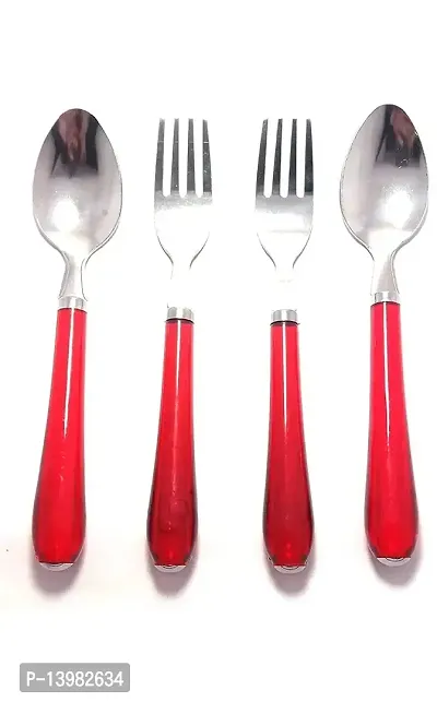 REGIUS 12-Pieces Set of Table Spoon  Fork Stainless Steel with Shiny Red Plastic Handle for Kitchen and Dining Table Spoon and Fork for Lunch Dinner (Set of 12 Spoon  Fork) Pack of 1 Color (Red)